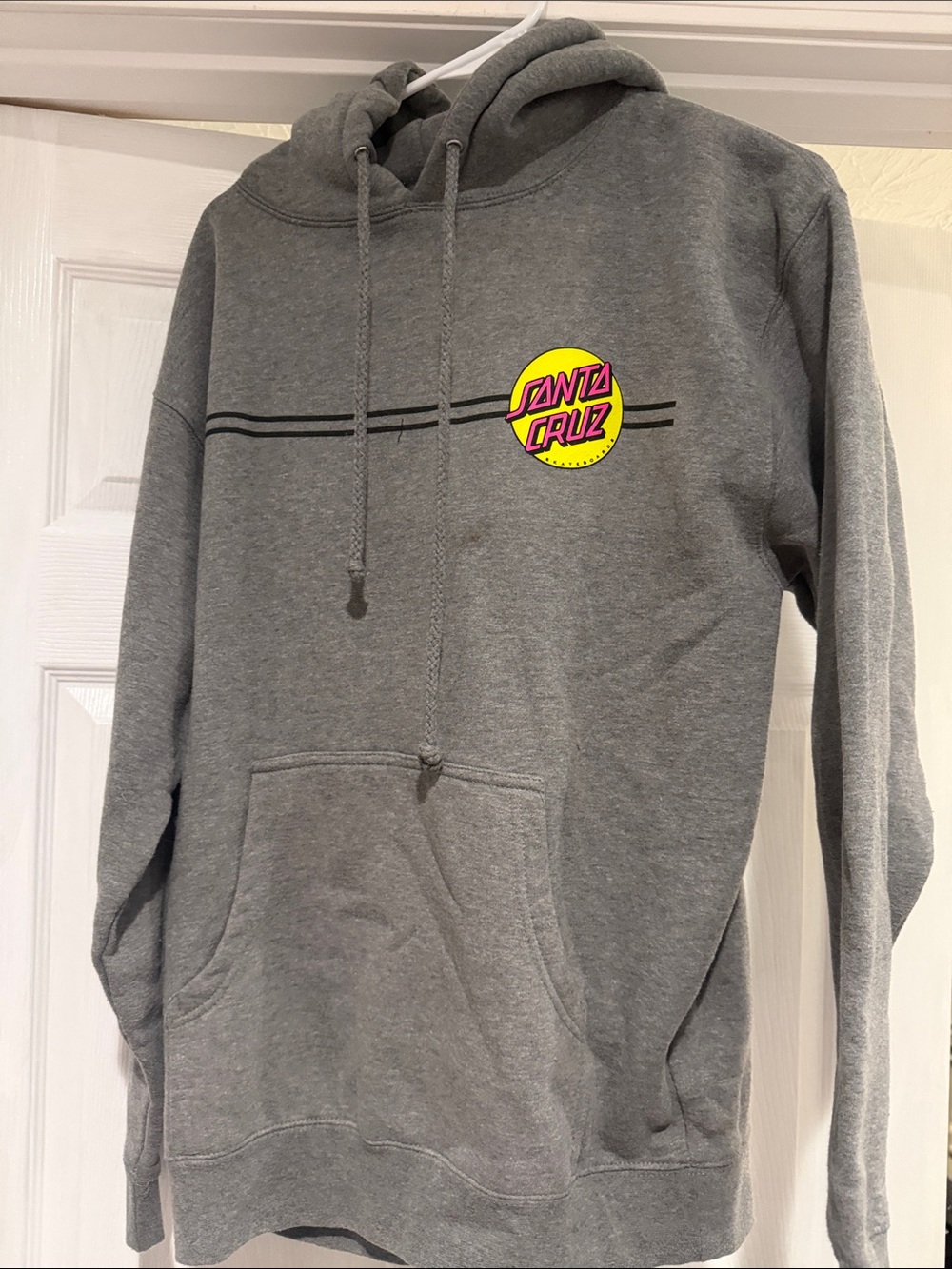 Santa Cruz Skateboards Gray Hoodie with Yellow & Pink Logo